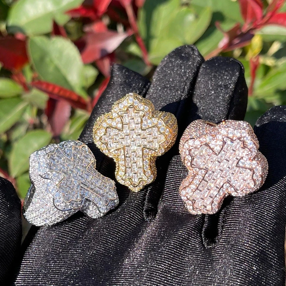 Hip Hop Cross Ring 18K Real Gold Plated Bling 5A T Zircon Mens Finger Ring - Image 3 of 4