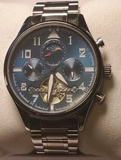 HaiQin Orologio Automatico Uomo Blu Acciaio Inox Giorno/Data 24 ore Sole e Luna Ruota