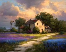 Texas Bluebonnets Landscape Oil Painting Home Decor Wall Art Prints On Canvas 35