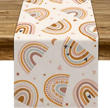 Retro Boho Rainbow Table Runner Girl Baby Shower Birthday Party Decoration Indoo