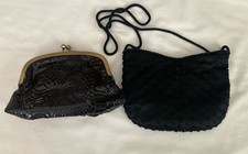Lot of 2 VTG Evening Bags / Clutches -Both Black- Avon Sequined Hand Beaded
