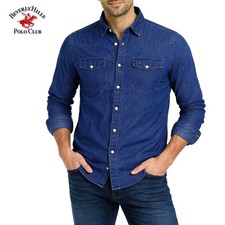 Camicia jeans manica lunga da uomo POLO CLUB BEVERLY HILLS S M L XL XXL 3XL