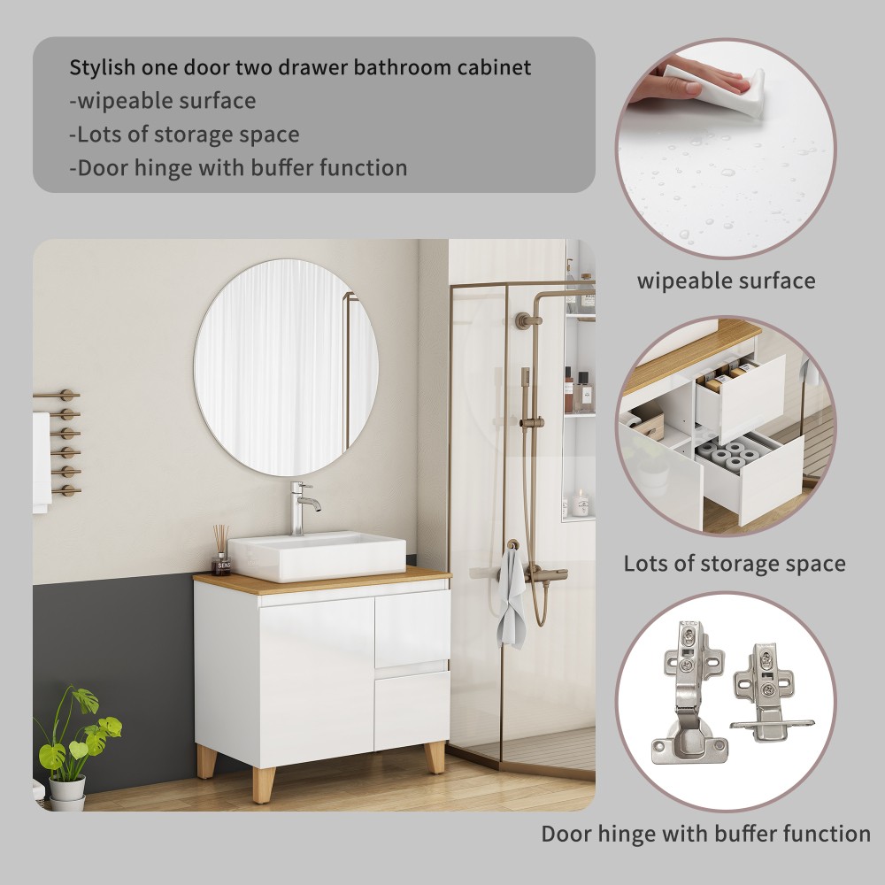 31.5" Modern Bathroom Vanity w/ Sink, Soft-Close Drawers, White