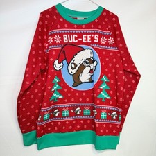 Buc-ee's Christmas Sweatshirt XL Red Green Beaver Mascot Holiday Ugly Sweater