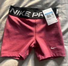 Nike Pro Big Kids' Girls Dri-FIT 5" Shorts, Asher Pink/White NWT Size Medium