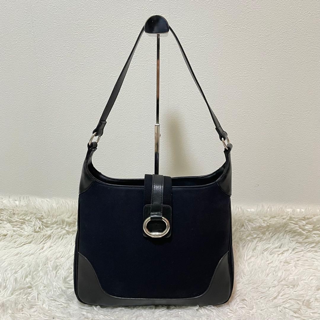Burberry Blue Label One Shoulder Bag Dark Navy Leather Horse Logo Hobo Bag New thumbnail 2