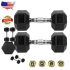 Dumbbells 20lb Pair Hex Rubber Encased Cast Iron Chrome Handle Durable