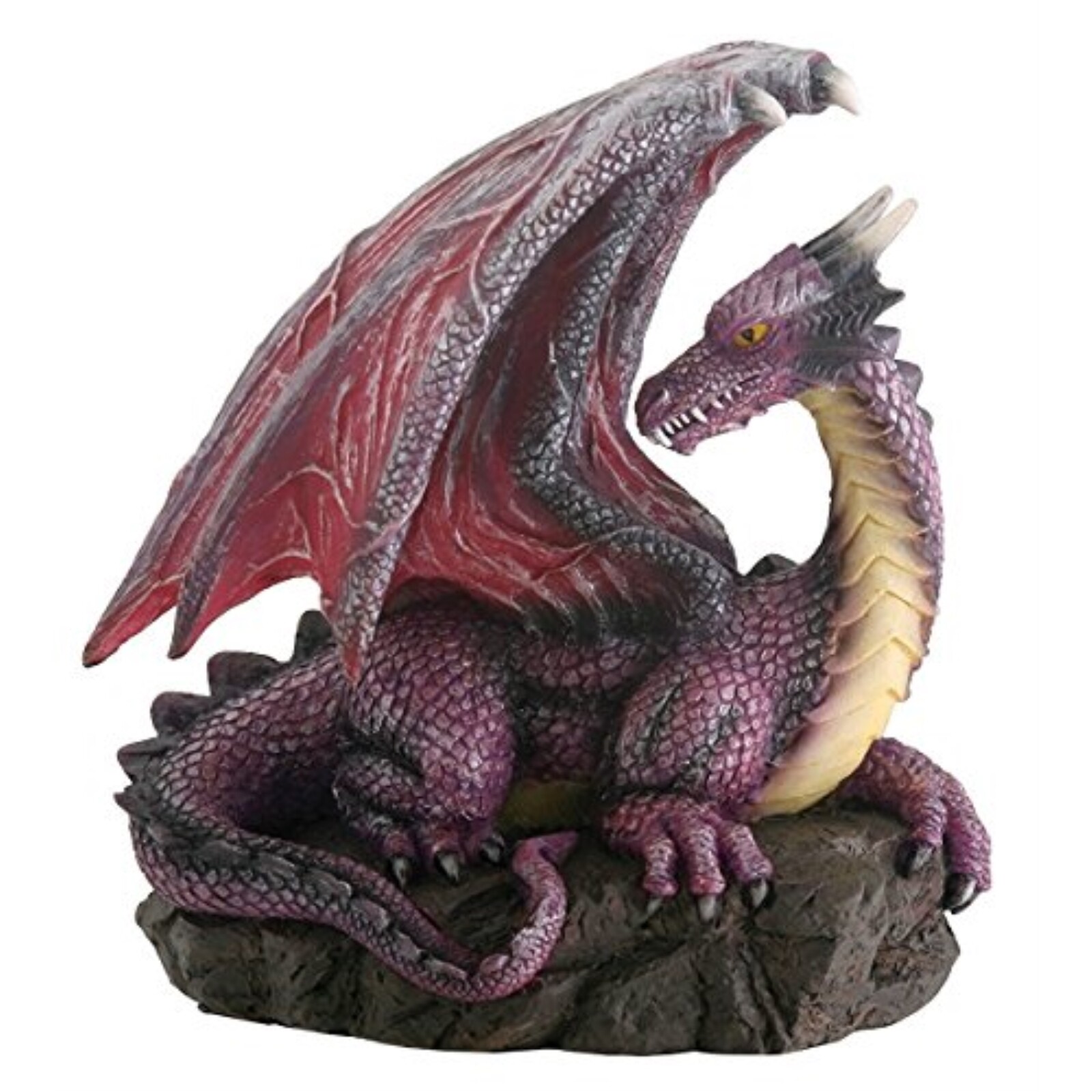 Purple Dragon on Rock Figurine Medieval Mythical Fantasy Creature Decoration New