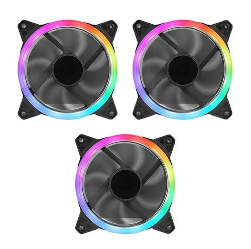 3 x GameMax Rainbow Ring 16 LED's 12cm 120mm PC Cooling Case Fan 4-Pin / 3-Pin