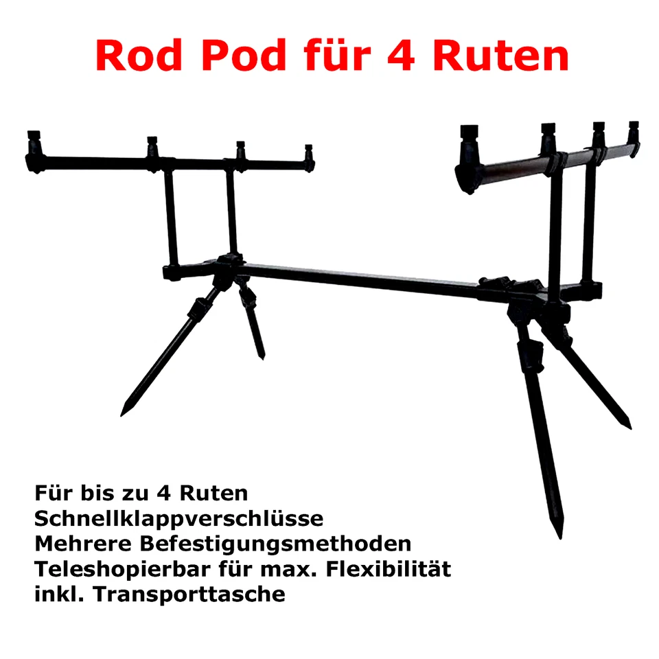 Aluminium Karpfen Rod Pod Buzzerbar Angeln Ruten Auflage Verstellbar mit Tasche - Bild 1 von 4