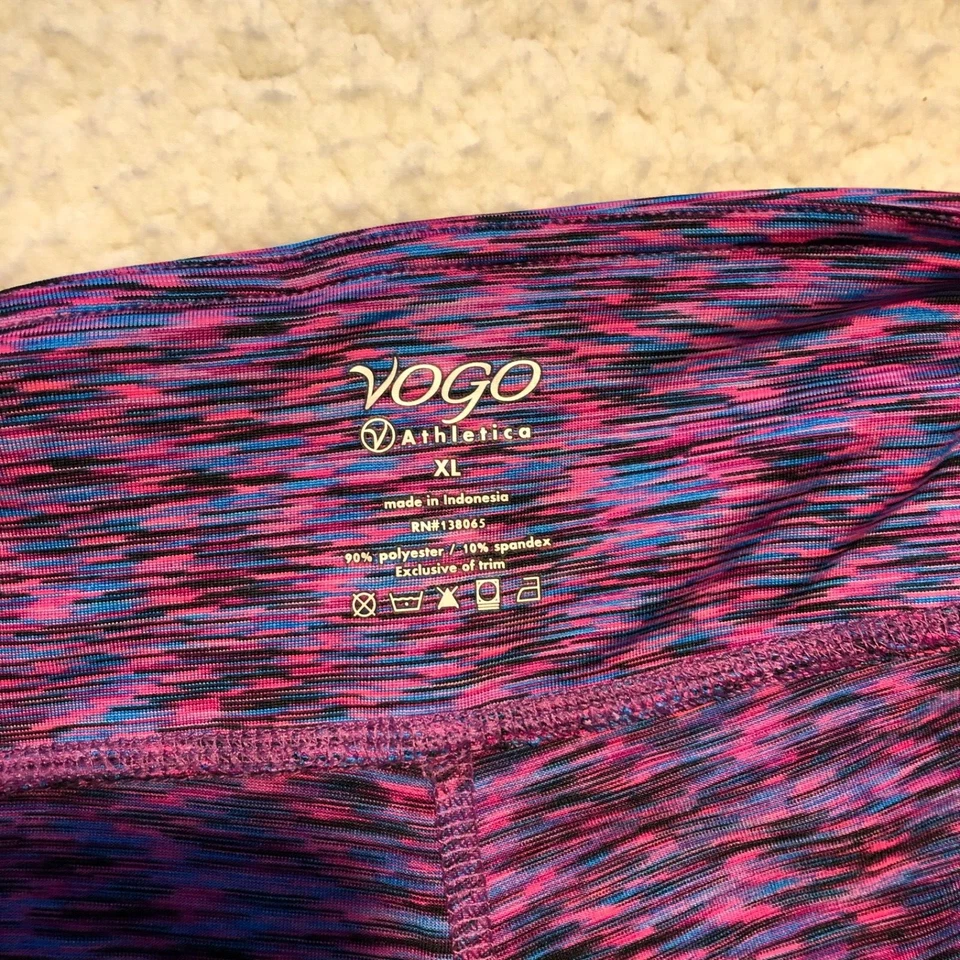 Leggings VOGO Athletica feminina XL Capri rosa azul forrado padrão bolso chave - Imagem 3 de 4