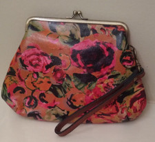 Patricia Nash Floral Kiss Lock Wristlet Leather Clutch