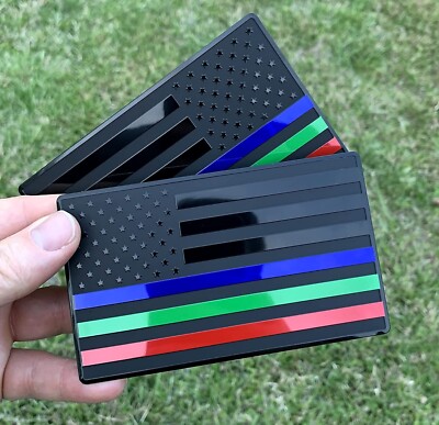 US Flag Emblem with Blue, Red and Green Lines 5''x3'' 2pcs (Forward and Reverse)