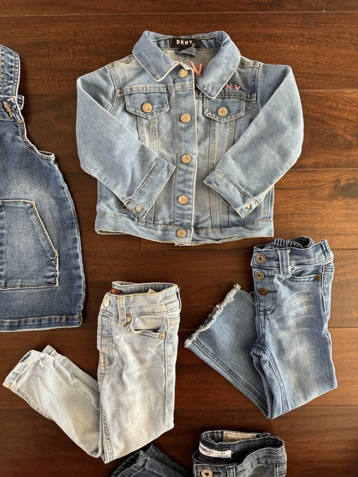Girls toddler 3t Denim Bundle 3 jeans  jacket dress DKNY 7mankind J simpsom - Image 4 of 4