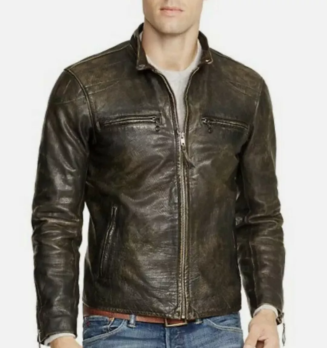598 Polo RALPH LAUREN Mens SMALL Lamb Leather JACKET Cafe Racer