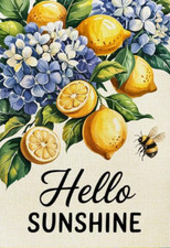 Hello Sunshine Floral Lemon and Bee Burlap Garden Flag 12" x 18"
