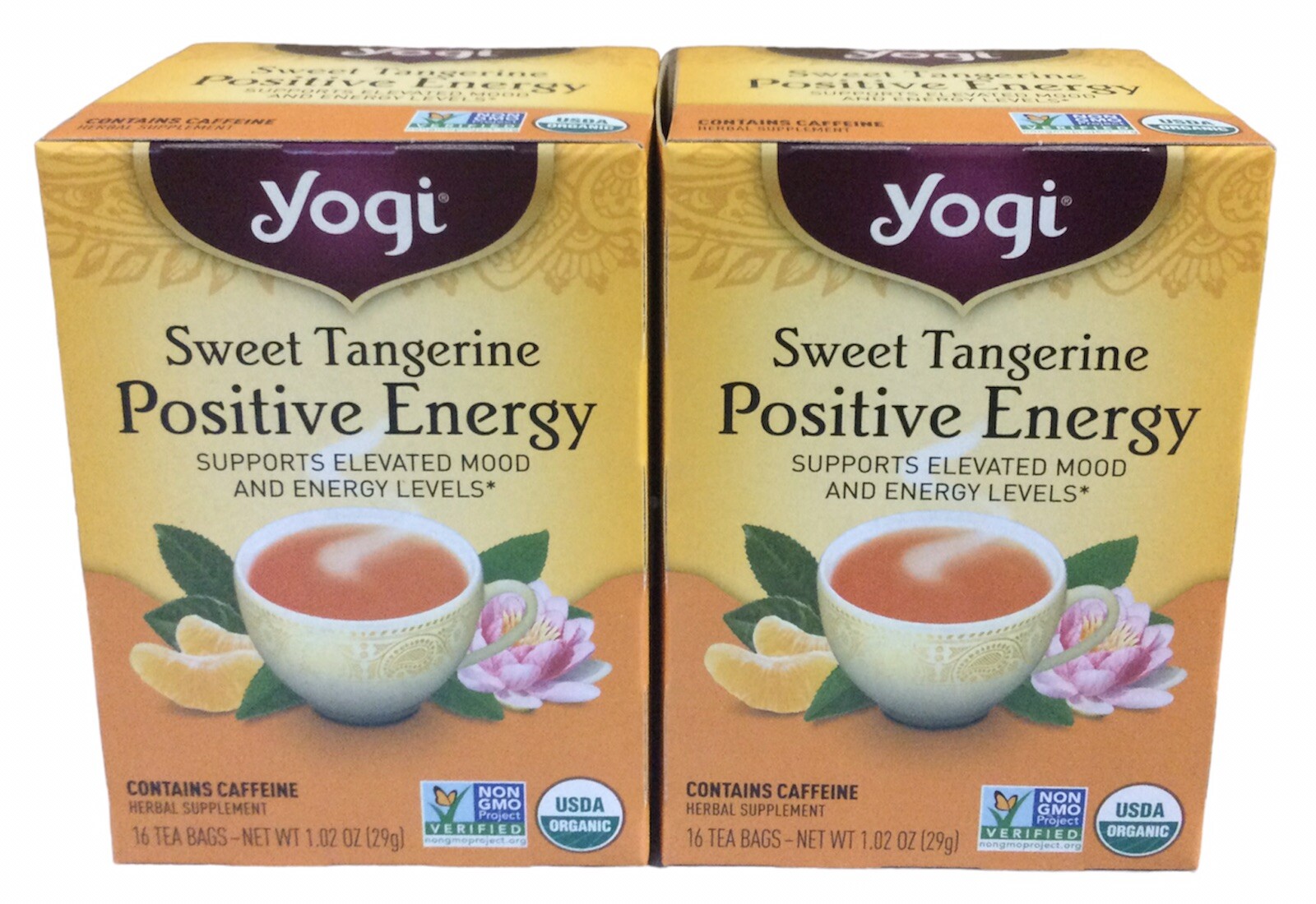 2pk Yogi Tea Sweet Tangerine Positive Energy Organic Herbal Tea 16ct Boxes(T5)