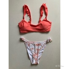 Aerie Ruffled Bikini Size Large Pink Scoop Top  Tie-Dye Cheekiest Bottom NWT