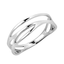 Modern Open Lines Wave Band Sterling Silver Ring-10