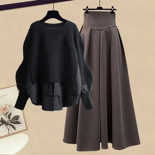 Herbst/Winter zweiteiliges Strickpullover-Set Kleid passend Damenrock Set - Bild 10 von 36