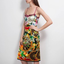 Dolce & Gabbana Majolica Lemons Floral Print Silk Ruched Bodycon Dress IT38