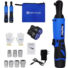 3/8'' Cordless 150Nm Electric Ratchet Wrench Right Angle 2Battery 7Sockets Set