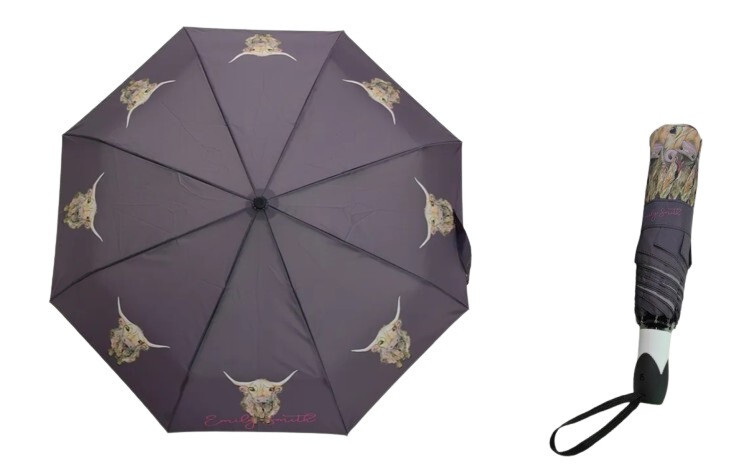 Soake Emily Smith Heidi Highland Cow Purple Folding Compact Umbrella Brolly Case
