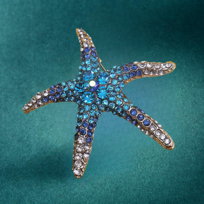 Vintage Starfish Brooch Pin With Purple Rhinestones & Pearl - Crystal Pendant Convertible