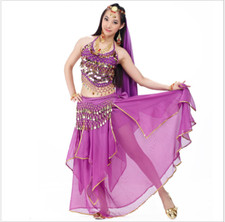 Tank Top Hip Belt Long Skirt 3pcs set Belly Dance Costumes India Performance NEW