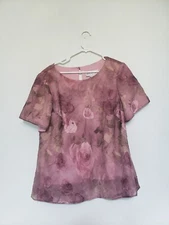 Vtg Jessica Howard Woman 14 Blouse Short Sleeve Pink Floral Roses Crinkle Lined