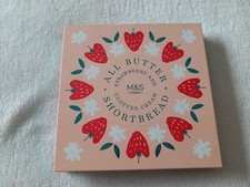 M&S Biscuit Tin Strawberry Shortbread Empty Upcycle Storage Strawberries Shallow