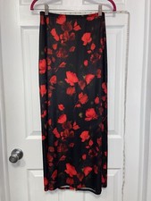 Up Front Brand Skirt Black with Red Flower Side Slip Made In USA Women’s Size: S