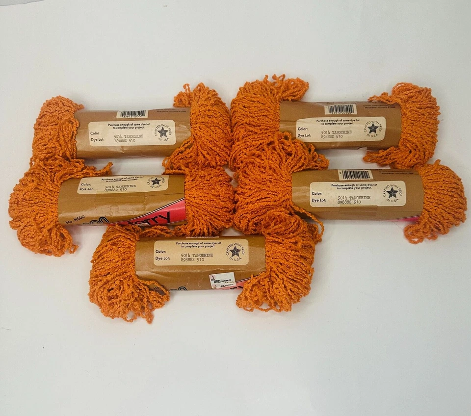Lote de 5 madejas vintage de hilo de rizo de algodón Caron mismo tinte naranja Foto 2 de 4