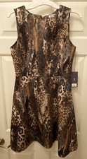 SALE$$~~J LO-Ladies Brown Leopard Print Sleeveless Fit & Flare Dress Size 10