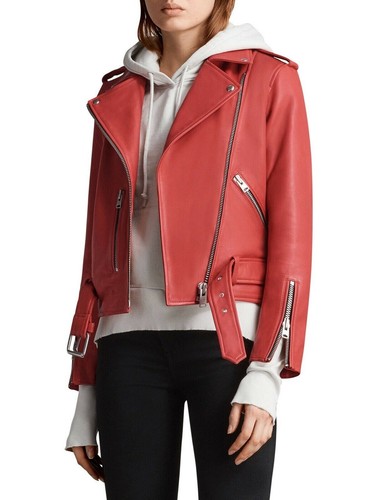 All Saints Balfern Red Leather Biker Jacket AllSaints - Size UK 8 EU 36 US 4