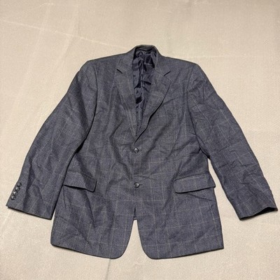 Canda Mens Jacket Blazer Size 44 Grey Tweed Plaid 2 Button Sport Coat