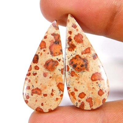 100% Natural Asteroid Jasper Pair Pear Cabochon Loose Gemstone 34.90Cts.