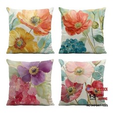 Set of 4 Watercolor Flowers Throw Pillow Covers 18x18 - Set of 4