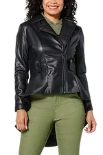 DG2 by Diane Gilman Women's Faux Leather Waterfall Moto Jacket Black