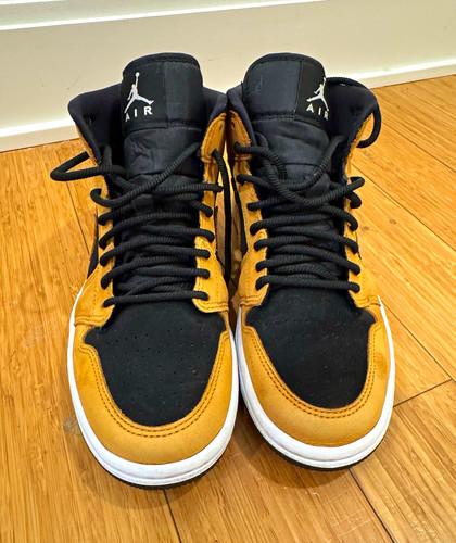 Nike Air Jordan 1 Mid Top Leather Sneakers Tan/Black/White Kids US 7 DB5453-700
