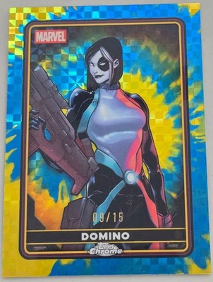 2025 Topps Chrome Deadpool DOMINO #4 Wolverine Yellow & Blue X-Fractor SP 09/15