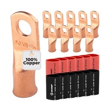 SELTERM 10pcs, 2 Awg, 5/16" Stud Bare Copper Lugs, Ring Termina... USA Fast Ship
