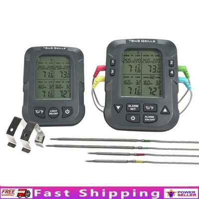 Wireless BBQ Thermometer Bluetooth Receiver Transmitter 500ft Alarm Probes New