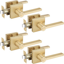Gold Privacy Door Levers - 4 Pack Heavy Duty Interior Handles for Bedroom Bath