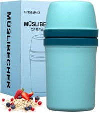 Müslibecher to Go 600ml+270ml, Joghurtbecher to Go Kinder mit Löffel, Himmelblau