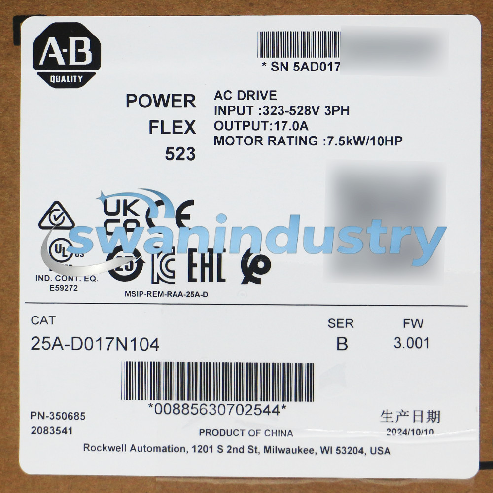 New Allen Bradley 25A-D017N104 PowerFlex 523 7.5kW (10Hp) AC Drive