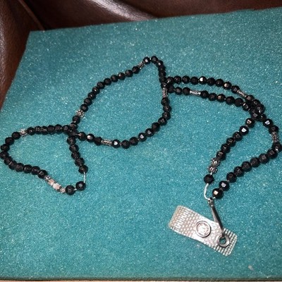 Black Plastic Bead Fancy ID Tag Necklace/Lanyard 14 