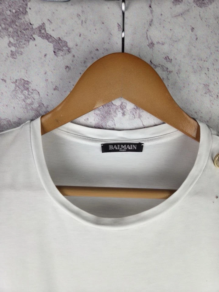 Balmain T-Shirt Women’s Tops Luxury Big Logo Classic Paris White Size 38 - image 3 of 4