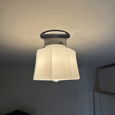 RESTORED Antique Vtg Art Deco Ceiling Light Skyscraper Semi-Flush Schoolhouse