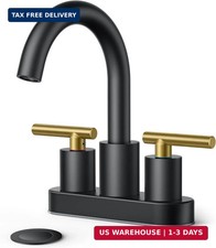 4 in Black and Gold Bathroom Faucet Centerset, 2 Handle Matte Black Swivel Fauce